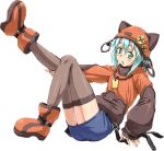  1girl animal_ears aqua_eyes aqua_hair boots buttons cat_ears chains female female_only hat kawai_honoka nigou skirt solo_female sora_wo_kakeru_shoujo stockings 