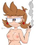 1girl breasts casual_nudity cigar confusion earrings eddsworld ellsworld female female_only genderswap karlometer nipples nude red_earrings tori_(eddsworld) white_background