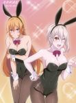 2_girls alluring blonde_hair bunny_ears bunny_girl cousins magenta_eyes nakiri_alice nakiri_erina purple_eyes shokugeki_no_souma silver_hair