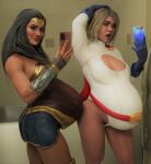 2_girls 2girls 3d dc_comics female_only power_girl pregnant wonder_woman zero-thl