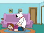 1_anthro 1_female 1_girl 1_male anthro_dog brian_griffin brown_hair canine carpet collar couch dog doggy_position family_guy female female_human female_human/male_anthro female_human/male_anthro_dog from_behind glasses hair human interspecies living_room male male/female male_anthro male_anthro_dog meg_griffin pants_down sex size_difference top-down_bottom-up white_fur