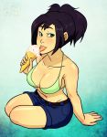 avatar:_the_last_airbender big_breasts black_hair breasts cleavage food green_eyes ice_cream jin jin_(avatar) my_pet_tentacle_monster solo solo_female