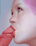  1girl blue_eyes fellatio oral penis pink_hair ulrikbadass ulrikbadass 