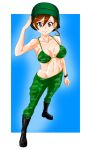  army_helmet big_breasts bikini boots breasts camouflage_bikini camouflage_pants camouflage_print dars7 gate_-_jieitai_ka_no_chi_nite_kaku_tatakaeri helmet kuribayashi_shino looking_at_viewer shino_kuribayashi 