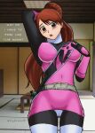  1girl alluring bodysuit brown_hair high_res kunoichi millyartsx93 momochi_kasumi no_headwear no_helmet shuriken_sentai_ninninger super_sentai 