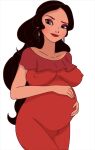  brown_eyes brown_hair disney earrings elena_castillo_flores elena_of_avalor hand_on_belly inusen long_hair ponytail pregnant pregnant_belly pregnant_female princess_elena red_dress smile 