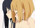  2_girls 2girls akita_hika art bare_shoulders black_hair blonde_hair blue_eyes blush breast_grab closed_eyes female female_only friends from_behind hair hair_down hika_(hikara) kiss kissing kitashirakawa_tamako long_hair love mole multiple_girls neck_kiss nipples nude short_hair tamako_market tokiwa_midori topless yuri 