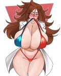 1girl android_21 android_21_(human) big_breasts bikini blush brothbowl brown_hair dragon_ball dragon_ball_fighterz dragon_ball_super dragon_ball_super:_super_hero dragon_ball_z:_kakarot female_focus female_only gigantic_ass gigantic_breasts glasses grey_eyes horny horny_women hourglass_figure long_hair milf naughty_face sexy sexy_ass sexy_body sexy_breasts solo_female solo_focus video_game_character vomi_(dragon_ball)