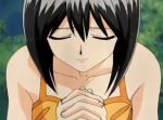 1girl black_hair camisole cattleya_glory closed_eyes female hands_clasped hands_together interlocked_fingers long_hair ponytail rave_master solo