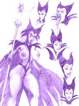  big_horns disney fishnets huge_breasts maleficent monochrome multiple_poses necronocimon_(artist) sleeping_beauty witch 