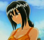 1girl black_hair breasts camisole cattleya_glory cleavage female long_hair ponytail rave_master sad solo