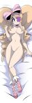 1girl alluring big_hair bigdeadalive blonde_hair blue_eyes breasts dakimakura ear_piercing eyepatch harime_nui kill_la_kill light-skinned_female light_skin long_hair nipples nude nui_harime pussy shoes twin_tails voluptuous