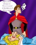 2006 bad_guy_(artist) bed blonde_hair breast_grab breasts cleavage crown disney dress fellatio hair oral penis pillow prince_phillip princess_aurora sleeping sleeping_beauty