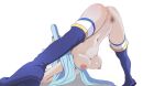 1girl 1girl 1girl aqua_(konosuba) aruman ass blue_hair boots breasts censored clothing footwear from_behind jack-o'_challenge kono_subarashii_sekai_ni_shukufuku_wo! nipples nude pussy simple_background top-down_bottom-up white_background