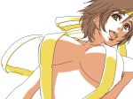  1girl :p anco breasts brown_hair close-up headband large_breasts nene nene_(sengoku_musou) samurai_warriors sengoku_musou sengoku_musou_2 short_hair sling_bikini solo swimsuit tongue tongue_out yellow_eyes 