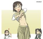  amasawa_yuuko belly brown_hair dennou_coil fumie_hashimoto glasses hair hashimoto_fumie isako kakki kakki_(pixiv4742) kakkii navel oekaki okonogi_yuuko panties short_hair skirt underwear undressing white_panties yasako yuko_amasawa yuko_okonogi 