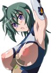  1girl areola areolae armpits blue_eyes blush bodysuit breasts green_hair itsuki_kannagi kannagi_itsuki large_areola large_areolae large_breasts long_hair nipples open_mouth solo sora_wo_kakeru_shoujo sweat z-s-e 