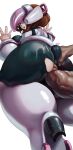 1boy 1girl brown_hair dark-skinned_male dark_skin female_focus huge_ass light-skinned_female light_skin looking_back my_hero_academia noblood ochako_uraraka pale-skinned_female pale_skin penis penis_out ryandomonica short_hair simple_background smaller_female thick_thighs torn_clothes torn_clothing vaginal vaginal_insertion vaginal_penetration vaginal_sex