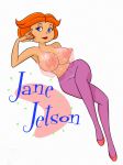 blue_eyes breasts character_name crossed_legs erect_nipples eyelashes jane_jetson orange_hair see-through sparkle tagme the_jetsons tights ultrafem