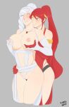 1girl 2_girls blue_eyes dildo green_eyes high_resolution k-inesis multiple_girls penetration pyrrha_nikos red_hair rwby sex_toy smile strap-on vaginal white_hair winter_schnee yuri