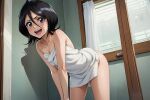 1girl ai_generated black_hair bleach drujdo female_only kuchiki_rukia medium_hair rukia_kuchiki sex_invitation sexually_suggestive short_hair small_breasts solo_female solo_focus towel towel_around_waist