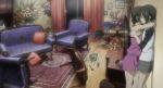 2_girls against_wall arm armchair armpits arms arms_around_neck brown_eyes brown_hair camisole carpet chair confused couch curtains cushion female flower glasses hugging ibara_no_ou incest kasumi_ishiki king_of_thorn king_of_thorn_(anime) legs multiple_girls shizuku_ishiki short_hair short_shorts shorts siblings sister_and_sister sisters sofa standing sweater table television twincest twins window yuri