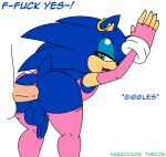 anal anal_penetration anthro anus ass big_ass blue_eyes blue_hair ear_piercing english_text erection furry gay girly habbodude hair hedgehog human_on_anthro looking_back male penetration penis piercing sega sex smile sonic_(series) sonic_team sonic_the_hedgehog testicles text thecon yaoi