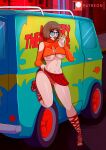 1girl alternate_costume breasts crop_top erect_nipples female_only glasses large_areolae miniskirt mystery_machine panties scooby-doo solo_female thighs van velma_dinkley