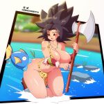  1girl 1girl 1girl ass barbarian big_breasts big_breasts black_eyes black_hair blush breasts caulifla clothed_female dragon_ball dragon_ball_super dragon_ball_z female_focus female_only high_res high_res long_hair lunaexhabbitix shounen_jump solo_female solo_focus thick_thighs thighs weapon wide_hips 