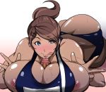  1girl aoi_asahina bathing_suit breasts dangan_ronpa dark-skinned_female dark_skin huge_breasts male/female paizuri pov soft_breasts swimsuit 