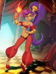 big_breasts blue_eyes breasts fire genzoman ponytail purple_hair shantae shantae_(character) solo