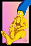 ass big_breasts erect_nipples marge_simpson nude sucking_nipple the_simpsons thighs