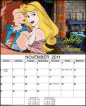 2011 beauty_and_the_beast blonde_hair breasts brown_hair calendar cleavage col_kink crossover disney princess_aurora princess_belle sleeping_beauty