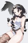  1girl absurd_res alluring belt big_breasts bird black_hair bodysuit breasts brown_eyes cleavage crotch crow headband high_res japanese jun_kazama kazama_jun mature_female milf mother namco scarf single_thighhigh stockings swimsuit tekken tekken_2 tekken_tag_tournament tekken_tag_tournament_2 thighs 