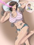  abs armpit_licking armpits big_breasts blush breasts brown_hair cleavage denim denim_shorts dreaming erect_nipples gureko_rouman kazama_asuka large_breasts licking namco nipples short_hair short_shorts shorts sleeping smile spiral_brain tank_top tekken toned tongue_bath unzipped 