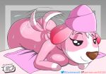 animal_crossing anthro ass breasts cookie_(animal_crossing) digital_media_(artwork) dog dog_girl dog_tail fanart furry jackintaro nintendo pink_fur towel towel_on_head