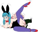 1girl animal_ears areolae artist_request bare_shoulders big_breasts blue_eyes bow bowtie breasts breasts_outside bulma_brief bulma_briefs bunny_ears bunnysuit clothed_sex detached_collar dragon_ball feet green_hair high_heels interspecies large_breasts leg_lift leg_up legs leotard leotard_aside long_hair lying nipples no_bra on_side oolong open_mouth pantyhose penis pig purple_legwear pussy sex spooning thighs torn_clothes torn_pantyhose transparent_background trembling uncensored vaginal