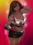  ? adjusting_hair armpit_hair armpits belt big_breasts bike_shorts bra breasts brown_eyes brown_hair cleavage clueless curvy dark_nipples dark_skin elbow_gloves final_fantasy final_fantasy_vii ganto gloves gradient gradient_background large_breasts lingerie lips long_hair looking_at_viewer nipples plump see-through shorts smell solo suspenders sweat tifa_lockhart underwear 