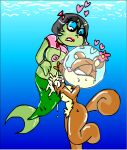  2_girls breasts female_only fingers_in_pussy flower furry green_skin heart mermaid mermaid_tail naked_female perverted_bunny princess_mindy_(spongebob) sandy_cheeks spongebob_squarepants squirrel swimming wink yuri 