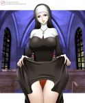 big_breasts blue_eyes breasts cross fundoshi mokusa nun solo