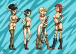  ashelin big_breasts black_hair blonde_hair blue_eyes blue_hair bluetigress breasts brown_eyes green_eyes green_hair gun jak_and_daxter keira multicolored_hair nipples nude pubic_hair rayn red_hair tess_(jak_and_daxter) weapon 