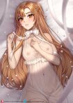 1girl asuna_(sao) female_only helloimtea large_filesize looking_at_viewer orange_eyes orange_hair patreon_username pussy see-through small_breasts sword_art_online transparent_clothing twitter_username