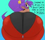 1girl ass ass_expansion big_ass bubble_butt ota_(artist) sexy sexy_ass shantae shantae_(character) simple_background smelly_ass solo_female text thick_ass wayforward wide_hips