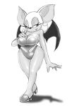 1girl anthro bat big_breasts bikini breasts cleavage female female_only full_body hair monochrome rouge_the_bat sega skimpy smile solo_female sonic_*(series) sonic_the_hedgehog_(series) speeds white_hair wings