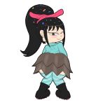  ass black_hair bluelimelight disney hazel_eyes looking_back skirt smile solo tights vanellope_von_schweetz wreck-it_ralph 