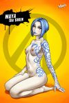 big_breasts blue_hair borderlands borderlands_2 breasts lipstick maya_(borderlands) nipples nude radprofile_(artist) smile solo yellow_eyes