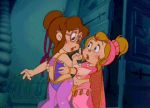 2girls alvin_and_the_chipmunks animated_gif belly belly_dancer blush brittany_miller dancing gif glasses jeanette_miller multiple_girls scared screencap smile