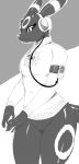  anthro bottomless eeveelution female headphones monochrome nintendo plain_background pokemon pokemorph sunibee sweetsing umbreon video_games 