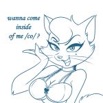  1:1 34from1800 anthro beauty_mark blue_and_white bra breasts cat cleavage clothed clothing cute dc_comics delilah_(dc) domestic_cat english_text felid feline felis female furry krypto_the_superdog lonbluewolf mammal monochrome simple_background solo text underwear 