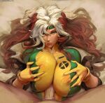 1boy 1girl anna_marie comic_book_character cutesexyrobutts high_res high_resolution long_hair male male/female marvel marvel_comics mutant_(marvel) paizuri pov rogue rogue_(x-men) x-men